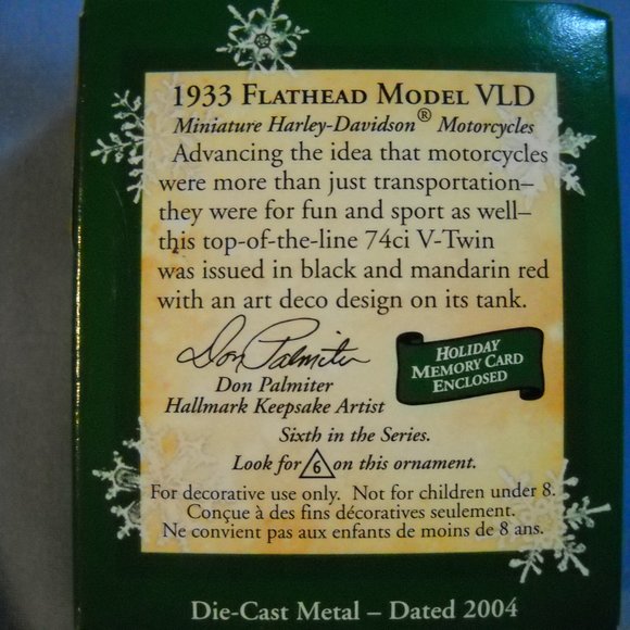 2004 Hallmark Mini Ornamen Harley-Davidson 1933 Flathead Model VLD Motorcycle #6 - Picture 6 of 7